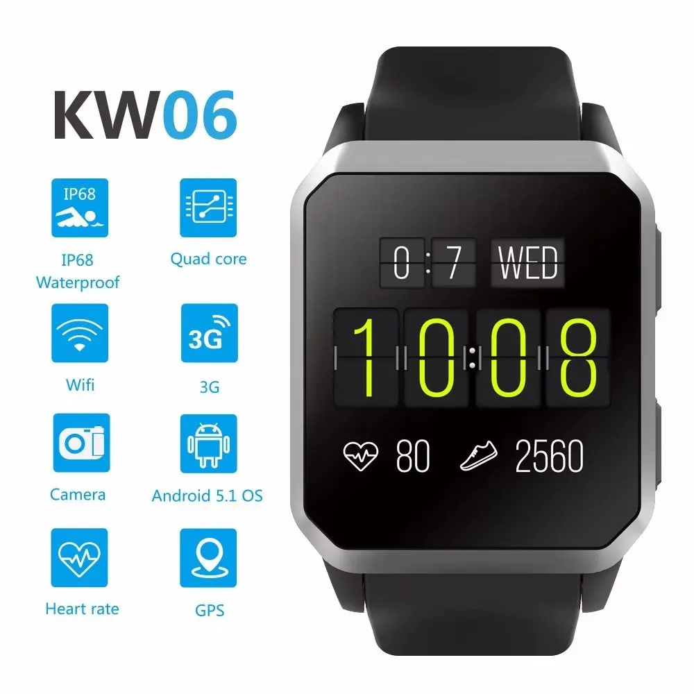 

GPS Smart Watch KW06 Heart Rate Monitor Bluetooth Alarm Clock Watch Support SIM Sport Watch for Android Ios Support Dropshipping