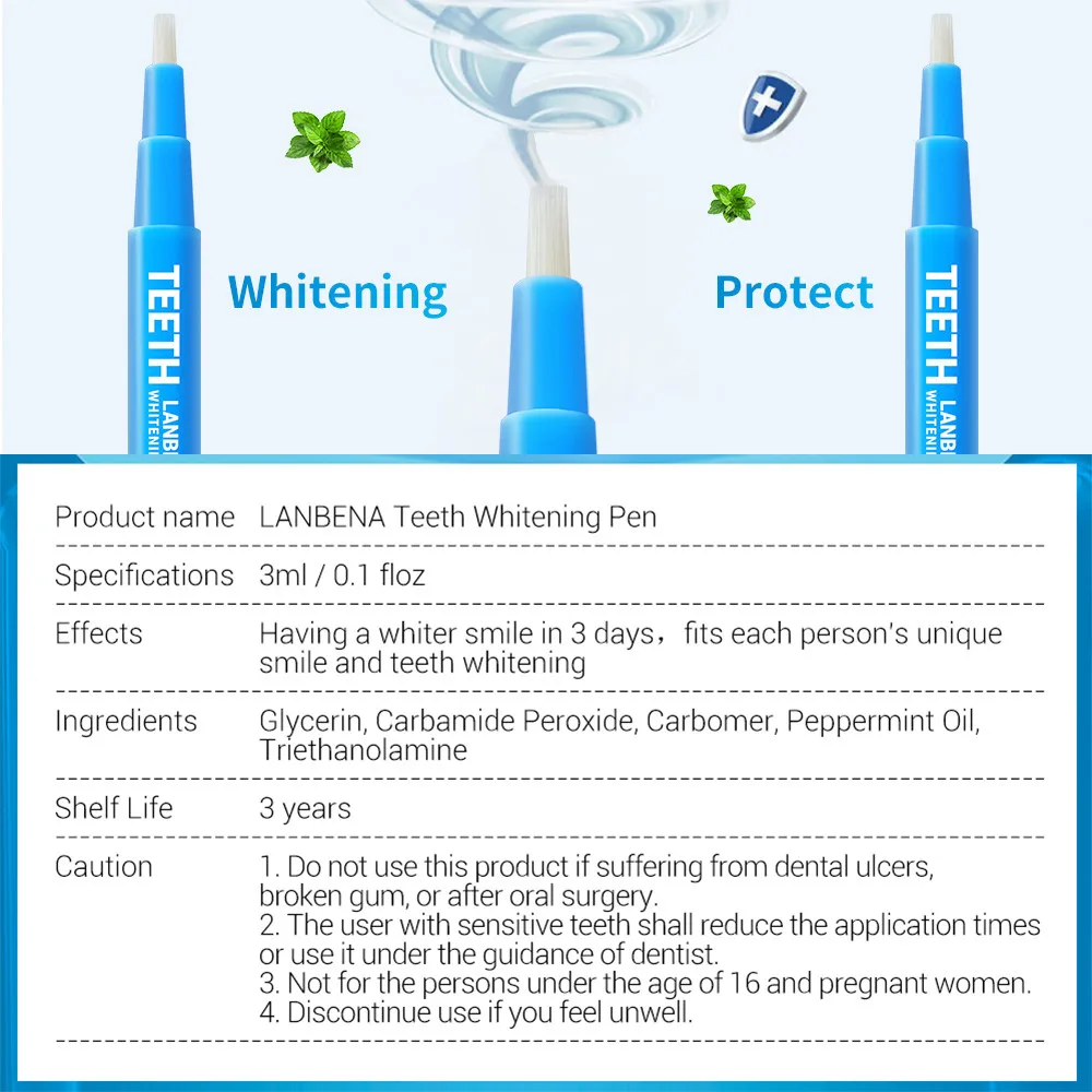 LANBENA Teeth Whitening Pen Cleaning Serum Removes Plaque Stains Dental Tools Oral Hygiene Tooth Gel Whitenning Brush Teeth