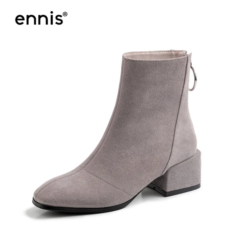ENNIS/ г., осенние женские ботинки ботильоны martin из коровьей замши ботинки на молнии сзади на массивном каблуке Женская обувь черного и серого цвета, A906 - Цвет: Gray