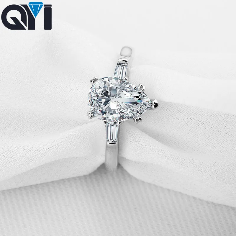 

QYI Women Ring 925 Sterling Silver 2 ct Engagement Jewelry Pear Cut Zircon Female Wedding Finger Flower Rings