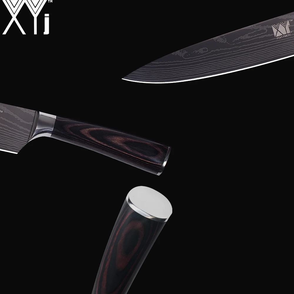 XYj Kitchen Knife Cook Sets Damascus Pattern 7cr17 Stainless Steel Knife Chef Slicing Santoku Utility Paring Knife Cooking Tools