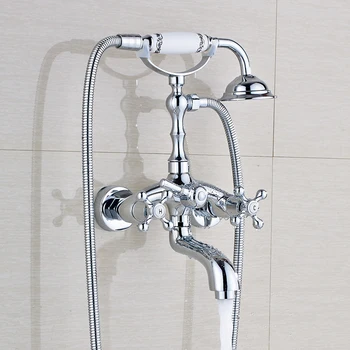 

Contemporary Bathtub Faucet Double Handles Bathroom Shower Faucet Solid Brass Mixer Tap Chrome Polished