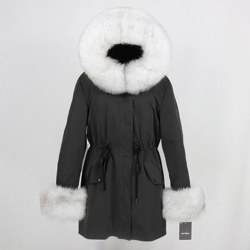 OFTBUY длинная парка натуральный Лисий мех воротник капюшон манжеты зимняя куртка