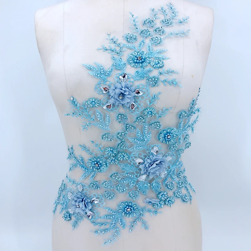 Buy 1Pc Light Blue Lace Applique Flower Rhinestone