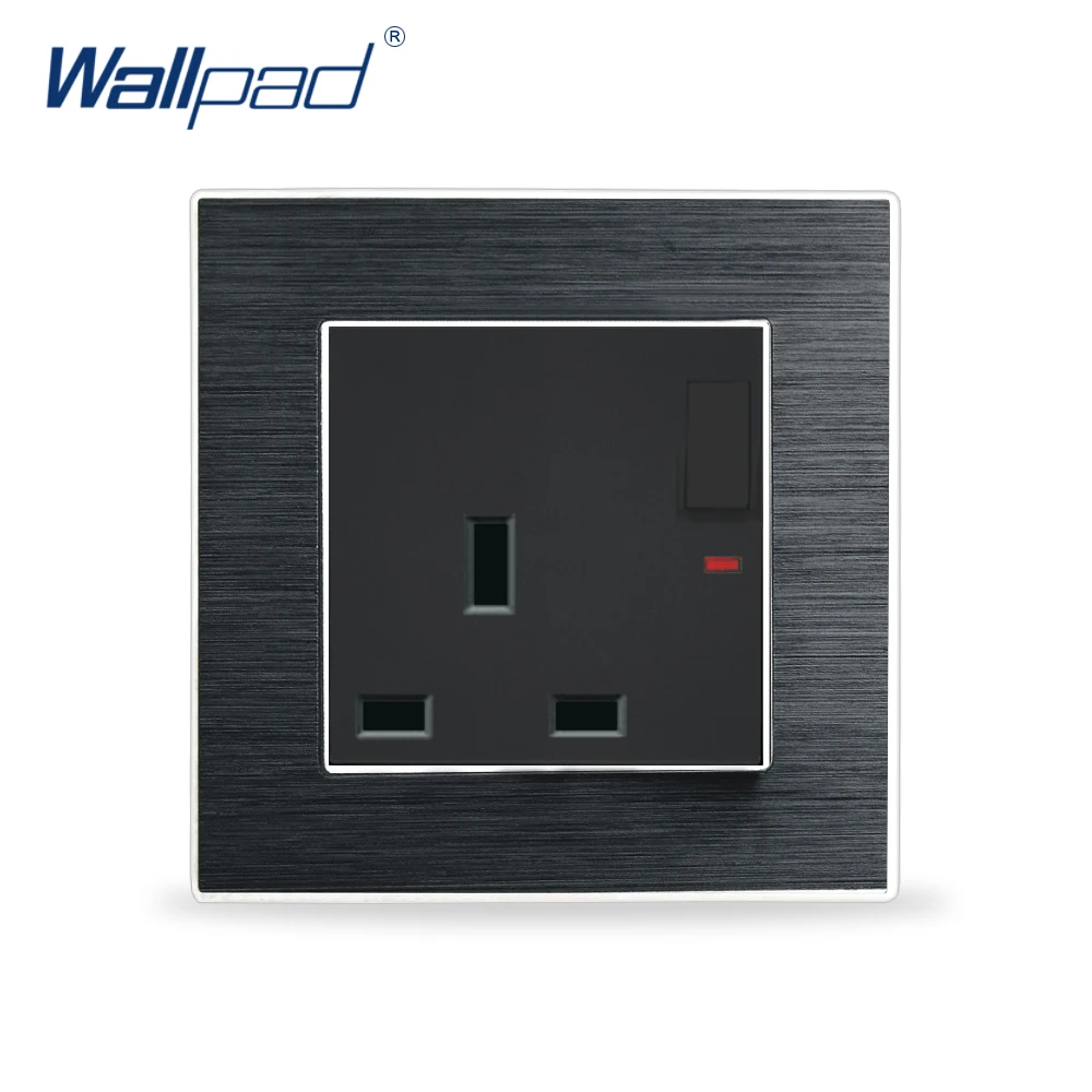 1 банда 3 Pin UK 13A розетка с Светодиодный индикатор Wallpad роскошный настенный выключатель света гладкая металлическая панель настенный, мощность - Цвет: Black