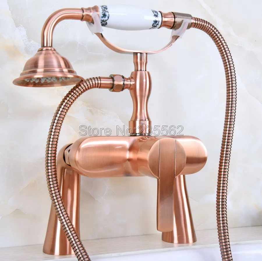 

Antique Red Copper Clawfoot Bathtub Faucet Mixer Set With Handheld Shower lna157