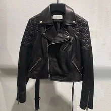 Модная женская куртка из натуральной овечьей кожи, очень короткая кожаная мотоциклетная куртка, женская уличная куртка из натуральной кожи