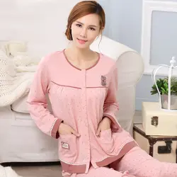Плюс размер M-XXXL Хлопковая пижама комплект для сна женские зимние повседневные пижамы feminino Inverno пижамы с длинным рукавом модные пижамы
