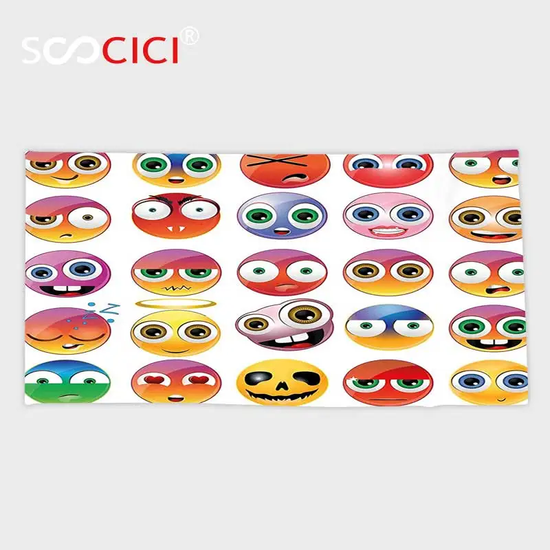 Custom Microfiber Ultra Soft Bath/hand Towel,Emoji Rainbow Colored