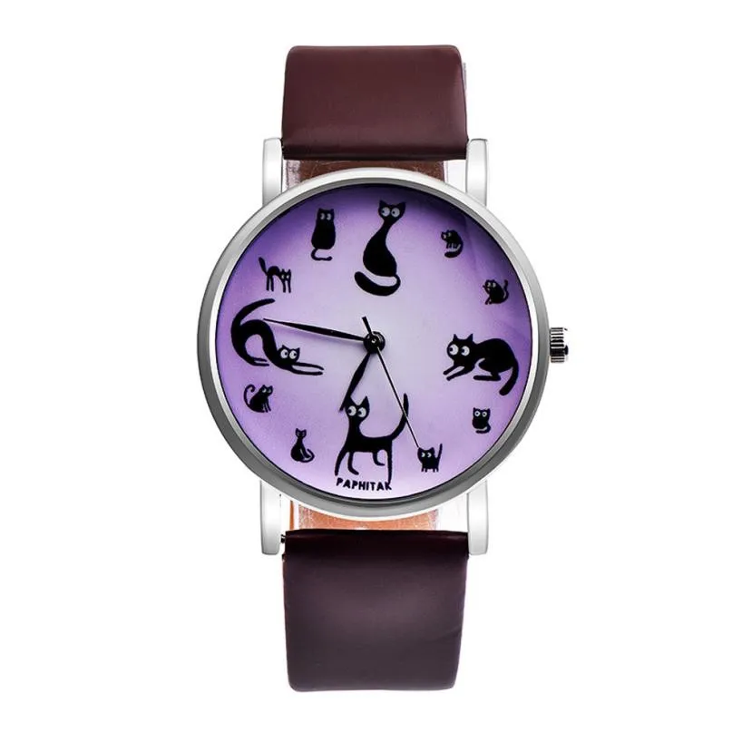 

Hot sale 2018 products Women Cute Cat Faux Leather Analog Quartz Watch simple casual ladies dress wrist watches female bracelet