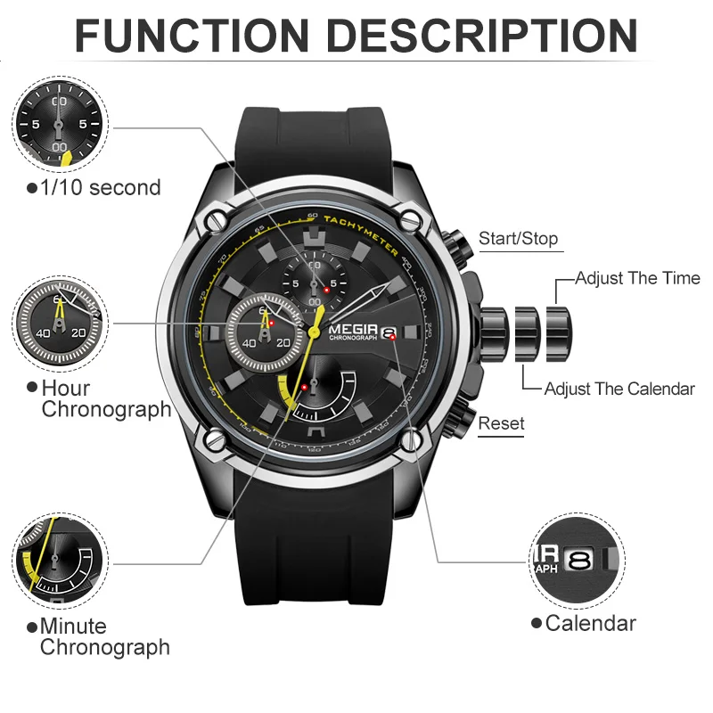 Мужские часы MEGIR, Топ бренд, роскошные мужские повседневные спортивные кварцевые часы, модные силиконовые водонепроницаемые наручные часы, Relogio Masculino