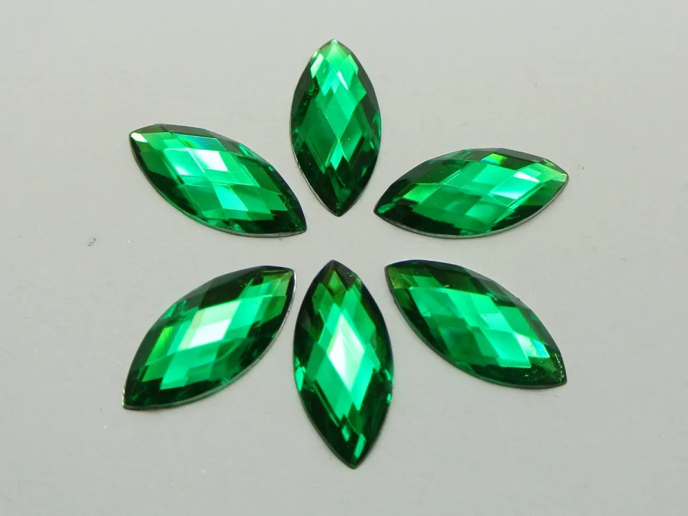 

100 Green Flatback Acrylic Horse Eye Rhinestone Gems 9X20mm No Hole
