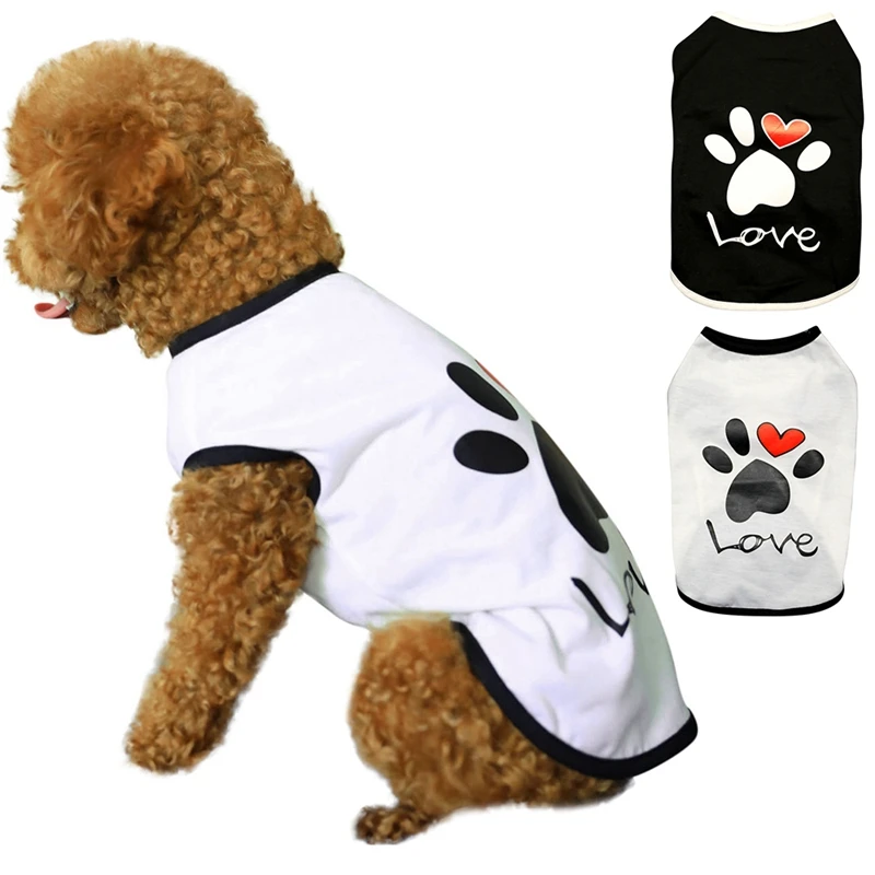 

New Paw Print Heart Love Cotton Pet T-shirt Vest Dog Cat Clothes Pet Puppy Summer Clothing Clothes Dog Shirt Coat