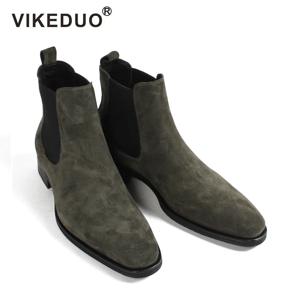 VIKEDUO 2018 Hot Fashion Chelsea Boots Men Suede Autumn Handmade Shoes Male Vintage Green Hiking Ankle Boot Botas Masculino NEW