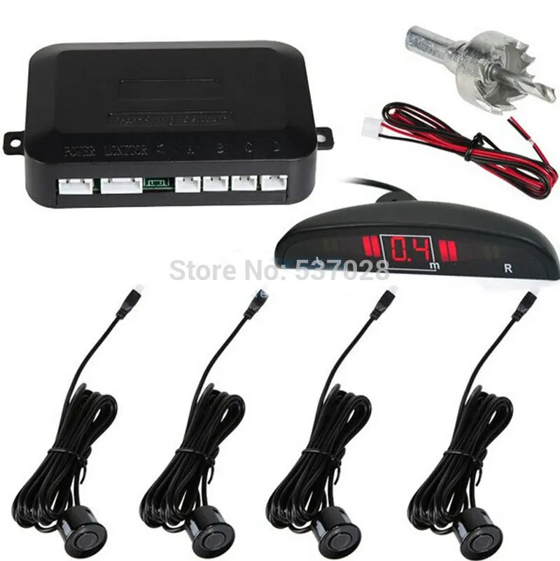 Low Price 4 Sensors System 12v LED Display Indicator Parking Car Reverse Radar Kit Black