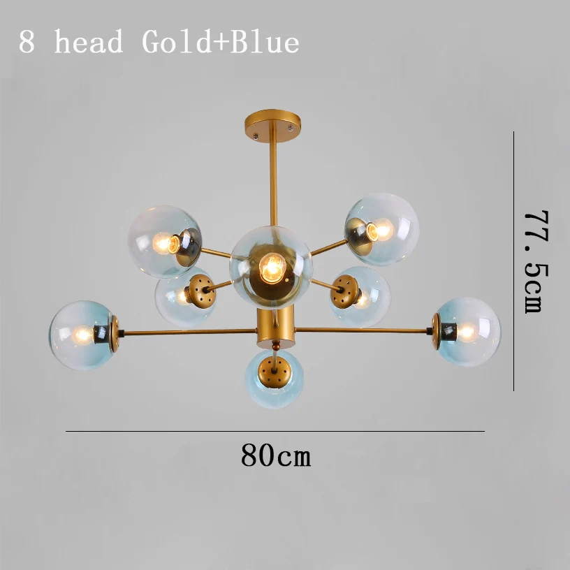 Современная люстра в скандинавском стиле, светодиодная лампа в стиле арт-деко, черная, золотая, белая, Потолочная, подвесная люстра, лампа для кухни, гостиной, лофт, спальни - Цвет абажура: 8 head Gold-Blue