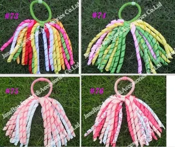 

free shipping 72pcs korker ponytail holders streamer to mix color girl hair clips korker hair bows