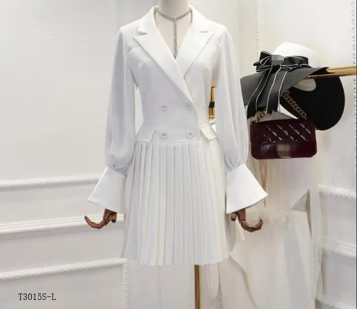 

European style 2019 New arrivals Spring winter fashion women clothes temperament solid color vintage chiffon dress T3015