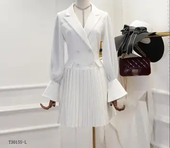 

European style 2019 New arrivals Spring winter fashion women clothes temperament solid color vintage chiffon dress T3015