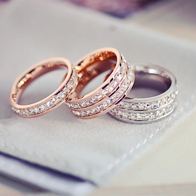 2 color Double crystal Woman Fashion Ring Rose Gold color Filled Titanium Steel 2 color Double crystal Woman Fashion Ring Rose Gold color Filled Titanium Steel