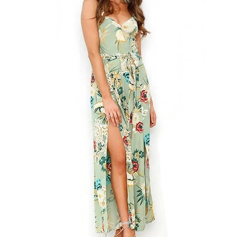 2018 Summer Women's New Jumpsuit Sexy V-neck Off-the-shoulder Print Long Section Fork Jumpsuit Clothing Female Off Shoulder