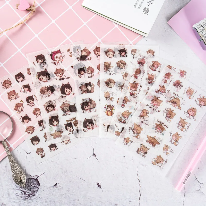 

6sheets/set Japanese Style Comic Cat boys Diary Sticker DIY Scrapbooking Stationery Sticker Album Notebook Decor Student Supply