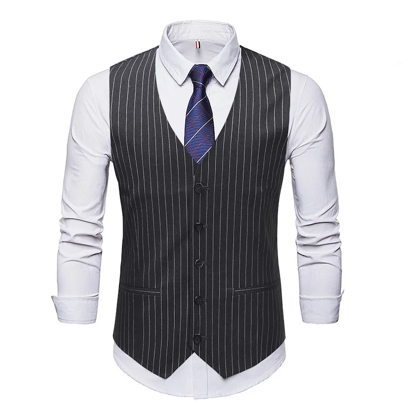 Новое поступление жилеты для мужчин Slim Fit s Мужская жилетка, костюм жилет Бизнес Slim Fit сплошной цвет без рукавов Colete - Цвет: Серый