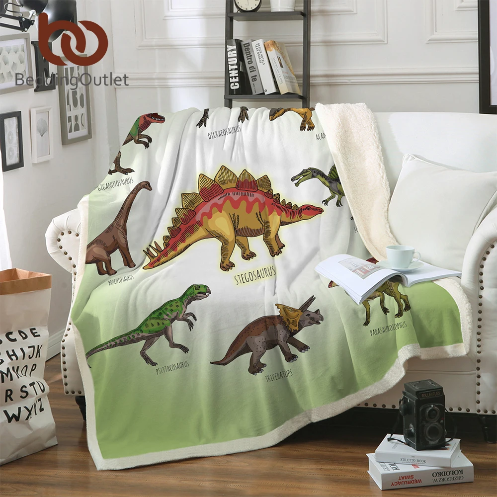 BeddingOutlet Dinosaur Sherpa Throw Blanket Jurassic Printed Bedspread