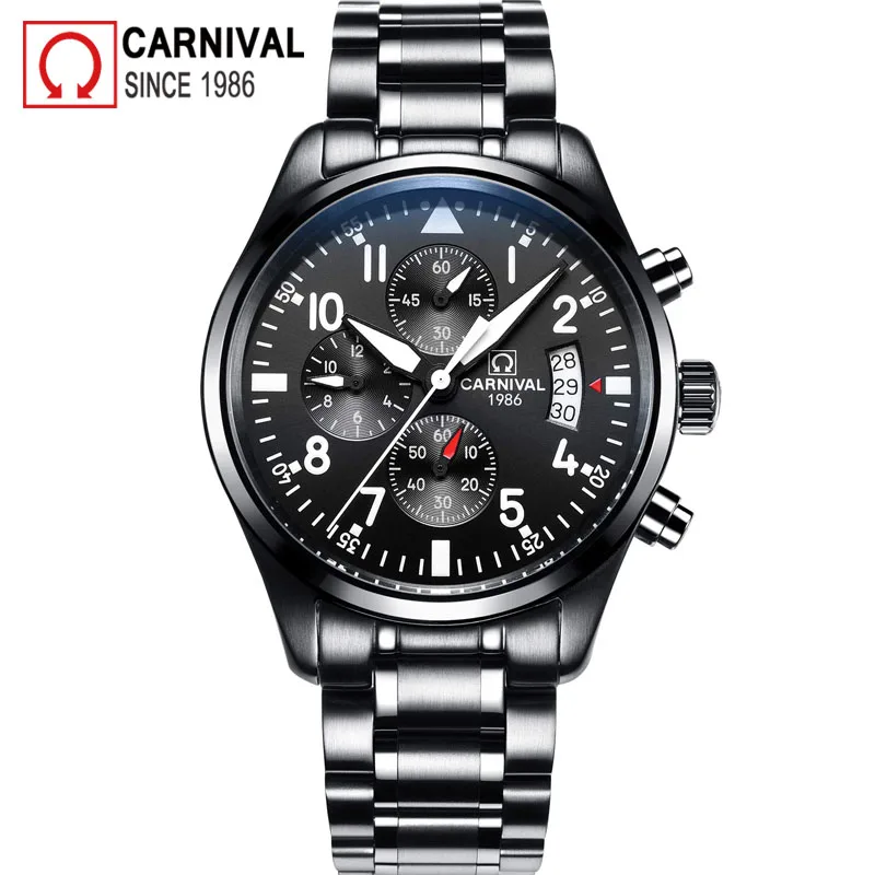 كرنفال الرياضة الطيار التلقائي ووتش الرجال ساعات آلية رجل مضيئة للماء العسكرية ساعة متعددة الوظائف montre أوم