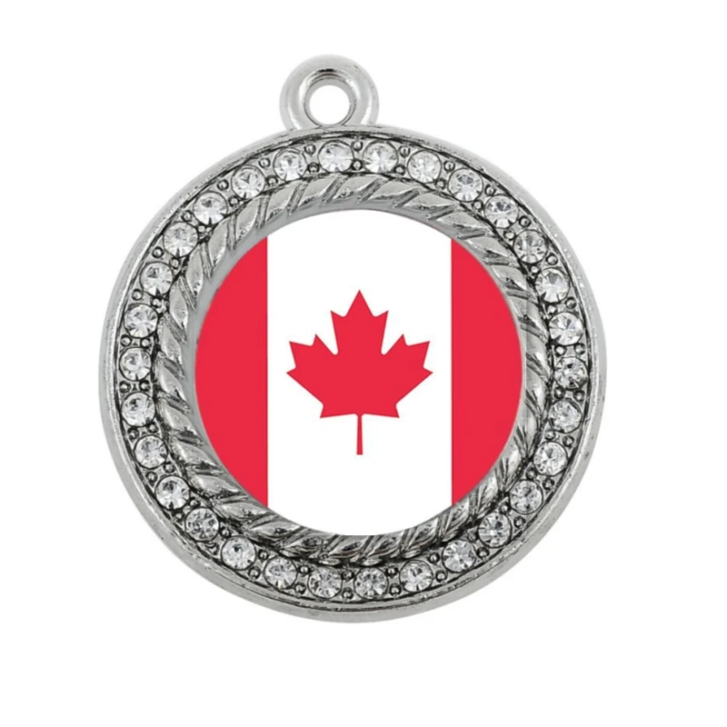 

CANADIAN FLAG CIRCLE CHARM ANTIQUE SILVER PLATED JEWELRY