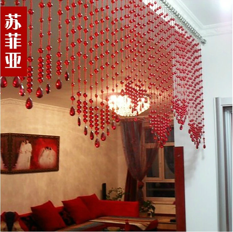 Ev Ve Bahce Ten Perdeler De Red Bead Curtain Crystal Bead Curtains
