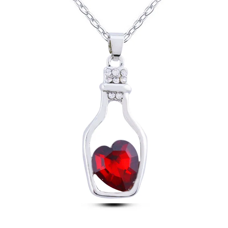 

N241 Heart Crystal Bottle Necklace Dainty Silver And Gold Necklace For Women Allergy Free Ladies Accessories Wholesale China