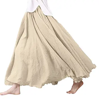 

2019 Women Linen Cotton Long Skirts Elastic Waist Pleated Maxi Skirts Beach Boho Vintage Summer Skirts Faldas Saia