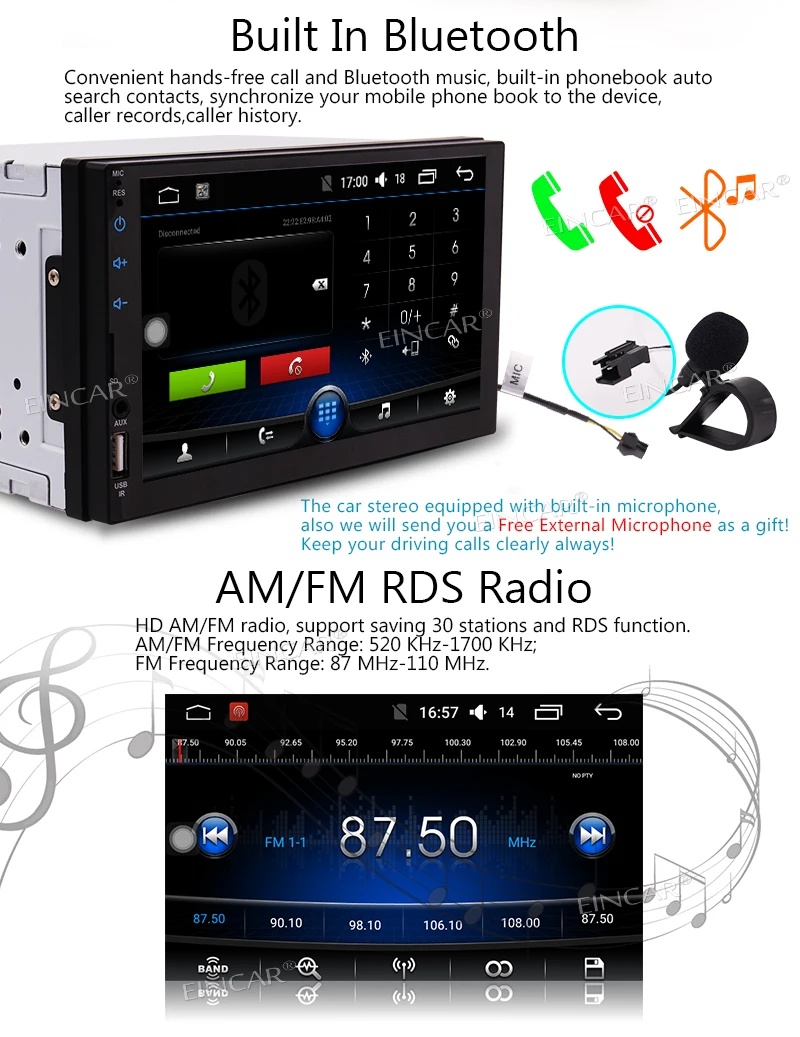  Android 6.0 Car Stereo SD Card Rear view Camera Auto Radio AM/FM/RDS 7 inch 2 din Universal Head Un
