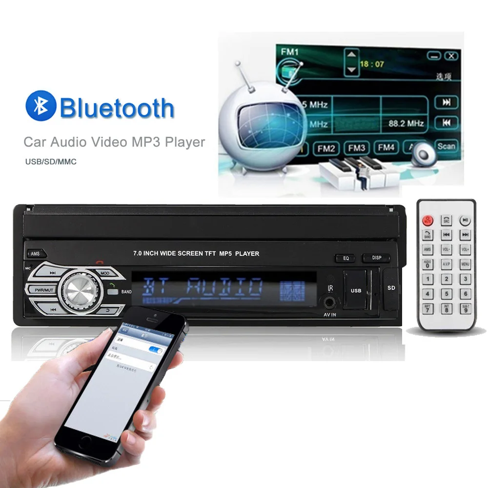 Podofo 1din Car Radio Retractab Autoradio Bluetooth Car Stereo 7\ Podofo 1din Car Radio Retractab Autoradio Bluetooth Car Stereo 7\