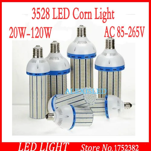 

10pcs/lot 2015 new 20W 30W 40W 60W 80W 100W 120W led corn light bulb 3528 SMD e27 e40 AC 85-265V LED light CE&ROHS free shipping