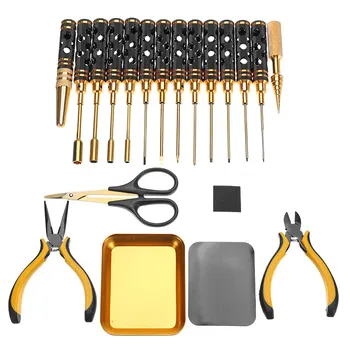 

YZ 18pcs Screwdriver Repair Tool Set Hex Screwdriver Pliers Hole Opener Screws Tray Tools For RC Toy