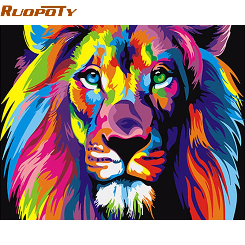 

Frameless Colorful Lions Animals DIY Painting By Numbers Modern Abstract Hand Painted Oil Painting Unique Gift For Children