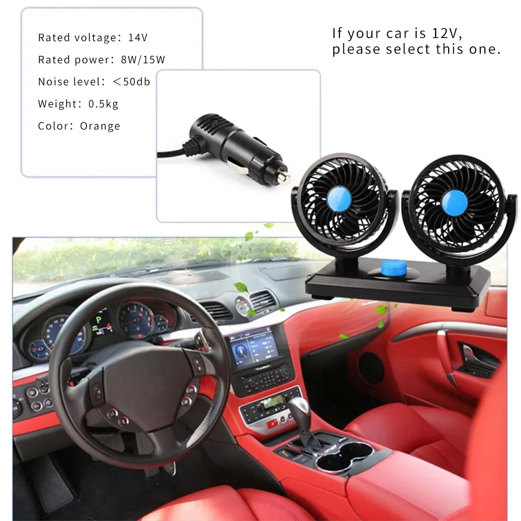 

Portable 12V Dual Head Car Cooling Oscillating Dashboard Ventilation Air FanAir Cooler Fan for Office Home summer