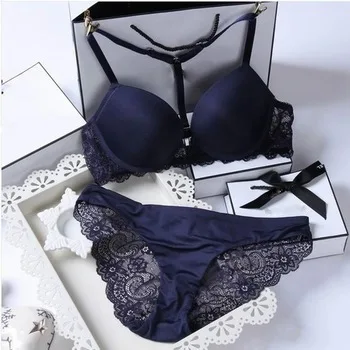 CDJLFH 2016 Intimates New women sexy Y-line straps bra set front closure bra + hollow out Panties Lace Sexy bra set
