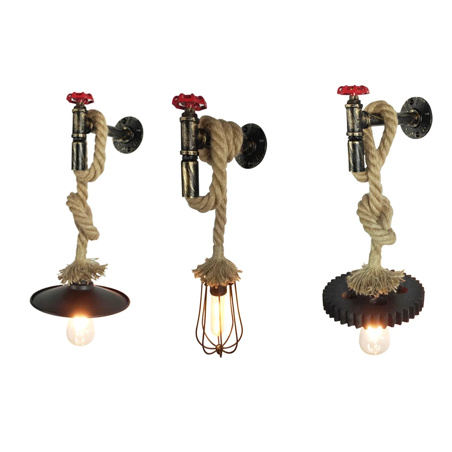 

Vintage E27 industrial wind Water pipe Wall Light creative E27 iron rope Wall Lamp for Restaurant Bedroom Coffee Bar Hotel