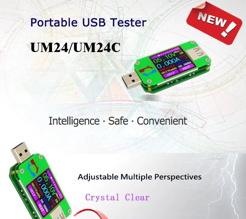 RD UM24 UM24C для приложения USB 2,0 ЖК-дисплей Вольтметр Амперметр батарея зарядное напряжение измеритель тока мультиметр кабель измерительный тестер