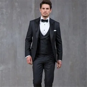 

Custom Made Men's Suits Tuxedos Black Groomsmen Peak Satin Lapel Wedding/Dinner Suits Best Man Bridegroom 3pc Jacket+Pants+Vest