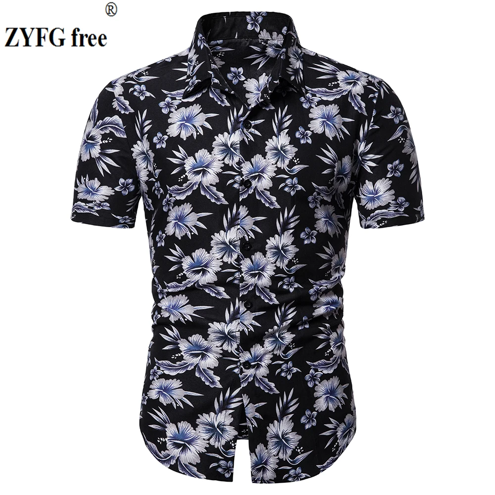 

Casual tops men's short-sleeved shirt turn-down collar cotton polyester blend shirt flower printed youth vitality popular shirt