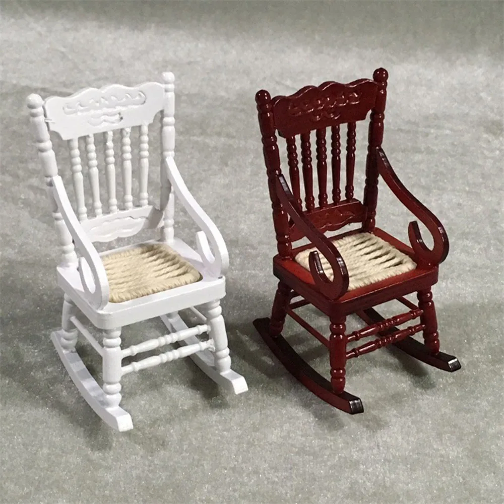1/12 Dollhouse Miniature Accessories Mini Wooden Rocking Chair Simulation Furniture Toys for