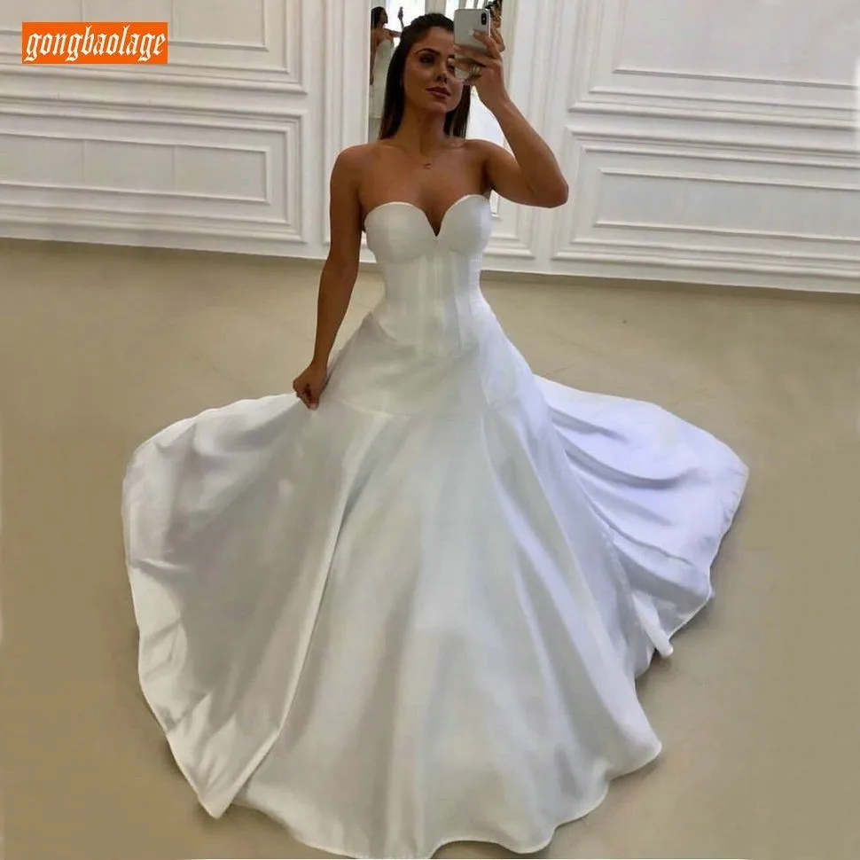 Великолепные атласные белые облегающие Свадебные платья 2019, подгонянные Милое Свадебное платье принцессы цвета слоновой кости с коротким