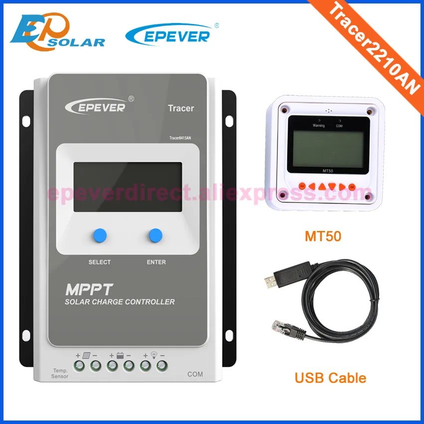 

20A Tracer2210AN MPPT Solar battery charger with the white MT50 and USB 12v 24v auto type Max Pv Input 100v