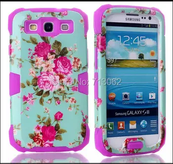 

For Galaxy s3 New Glow in Dark 3-Layer Hybrid orchids Flower design Case 5 colors, glow in dark cases flower design 100pcs\lot
