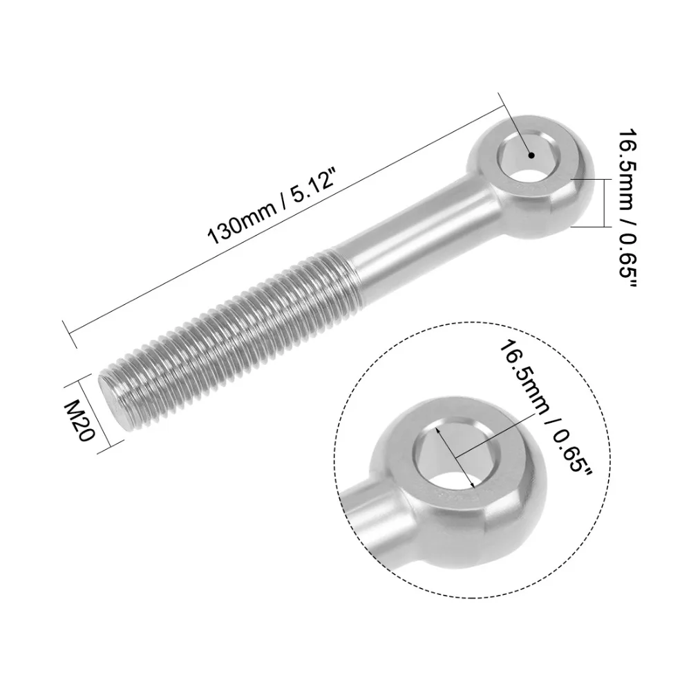 

Uxcell M20x130mm Bolts 304 Stainless Steel Machinery Shoulder Lifting Eye Bolt Metric Thread Used To Attach Cables To Objects