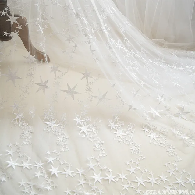 Buulqo 50 145cm 2017 New Star Embroidery White Gauze Lace Fabric For Buulqo 50 145cm 2017 New Star Embroidery White Gauze Lace Fabric For Diy Wedding Dress